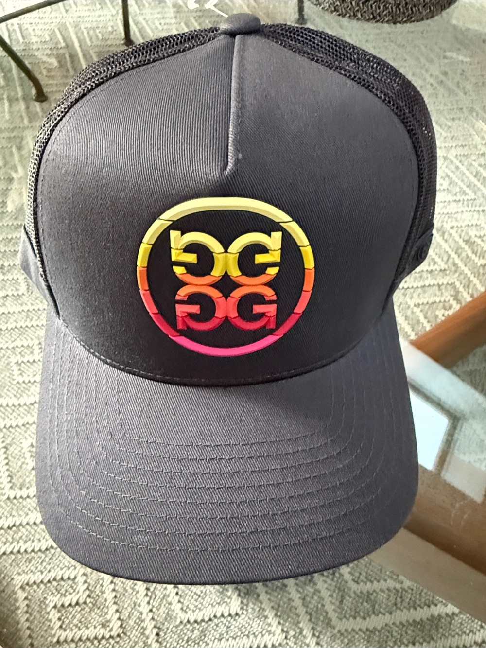G/FORE Charcoal Mesh Trucker Hat with Rubber Gradient Circle Logo NWT